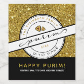 HAPPY PURIM Script Personalisiert Gold Glitzer Weinetikett (Einzelnes Label)