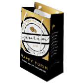 HAPPY PURIM Script Personalisiert Mishloach Manos Kleine Geschenktüte (Rückseite Schrägansicht)