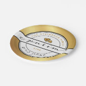 HAPPY PURIM Script Personalisiert Plate mit Gold Pappteller (Schrägansicht)