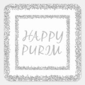 Happy Purim Silver Glitzer Mishloach Manot Quadratischer Aufkleber (Vorderseite)