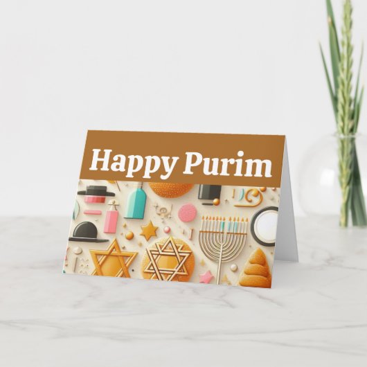 Happy Purim, Star von David, Menorah, Kosher, Art Karte (Vorderseite)