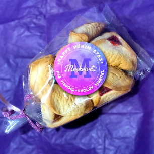 Happy Purim Watercolor Monogram Kosher Info-Klasse Runder Aufkleber