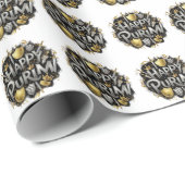 Happy Purim Wrapping Paper (Schwarz) Geschenkpapier (Rolleneckpunkt)