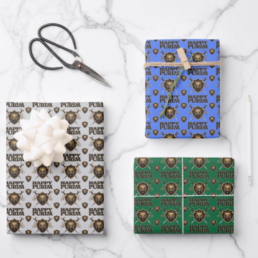 Happy Purim Wrapping Paper Sheets Geschenkpapier Set (Vorderseite)