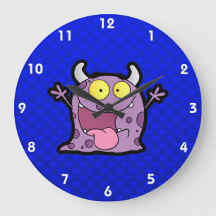 Happy Purple Monster; Blue Große Wanduhr