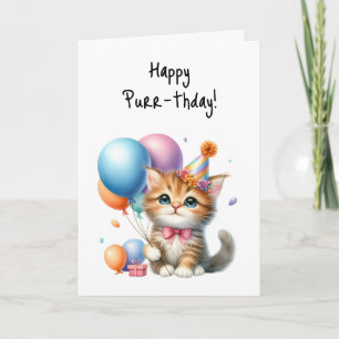 Happy Purr-thday Geburtstag Kitten Balloons Karte