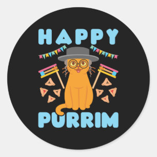 Happy Purrim Purim Cat Jüdischer Urlaub Runder Aufkleber
