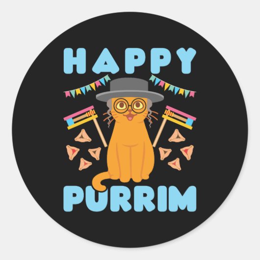 Happy Purrim Purim Cat Jüdischer Urlaub Runder Aufkleber (Vorderseite)