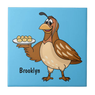 Happy quail mit Eiern Cartoon Fliese