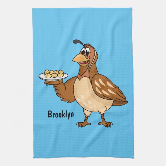 Happy quail mit Eiern Cartoon Geschirrtuch (Vertikal)