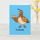 Happy quail mit Eiern Cartoon Karte (Gelbe Blume)