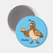 Happy quail mit Eiern Cartoon Magnet (Vorderseite/Rückseite)