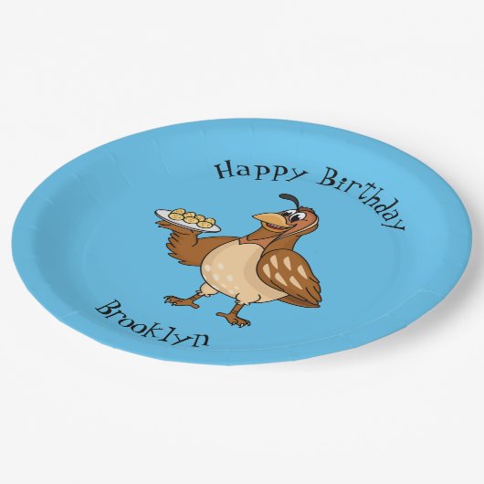 Happy quail mit Eiern Cartoon Pappteller (Schrägansicht)