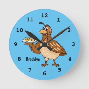 Happy quail mit Eiern Cartoon Runde Wanduhr