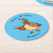 Happy quail mit Eiern Cartoon Runder Pappuntersetzer (Angewinkelt)