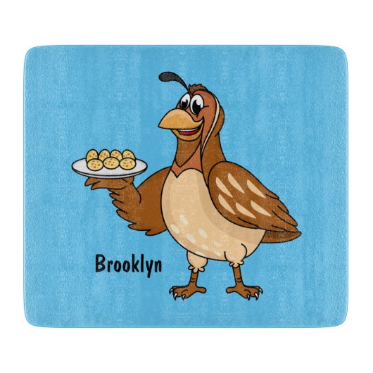 Happy quail mit Eiern Cartoon Schneidebrett (Vorderseite)
