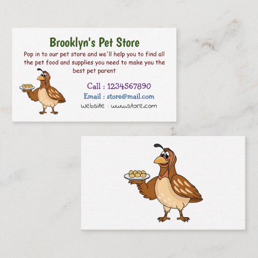 Happy quail mit Eiern Cartoon Visitenkarte (Vorne/Hinten)