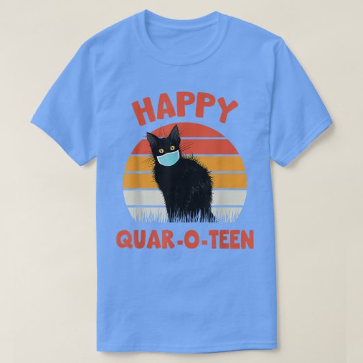 Happy QuarOTeen Cat with Face Mask Black Cat Hallo T-Shirt (Design vorne)