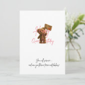 Happy Que Birthday Card - Niedlicher Teddy Bär mit Karte (Stehend Vorderseite)