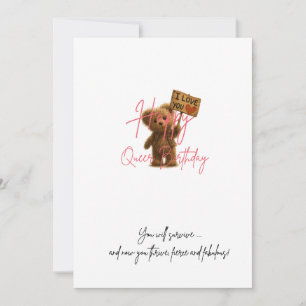 Happy Que Birthday Card - Niedlicher Teddy Bär mit Karte