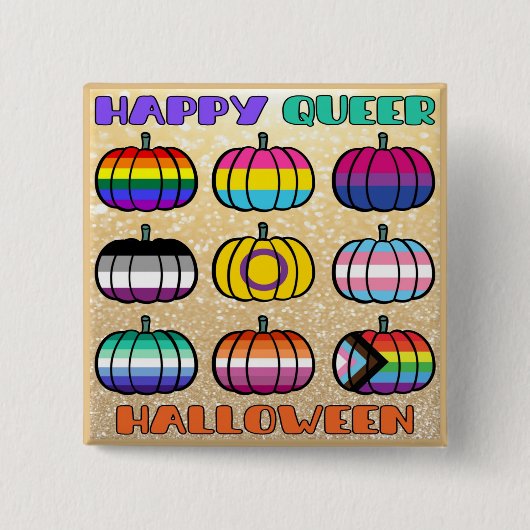 Happy Que Halloween - Pride Flag Pumpkins Button (Vorderseite)