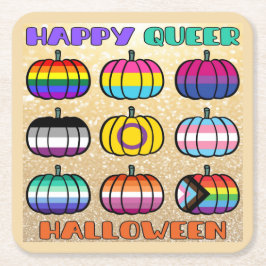 Happy Que Halloween - Pride Flag Pumpkins Rechteckiger Pappuntersetzer