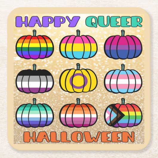 Happy Que Halloween - Pride Flag Pumpkins Rechteckiger Pappuntersetzer (Vorderseite)