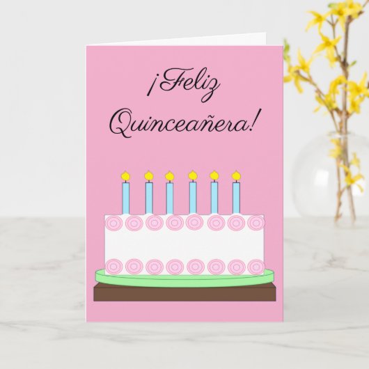 Happy Quinceañera auf Spanisch: Pink Blank Karte (Gelbe Blume)