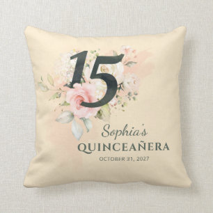 Happy Quinceanera Pink Floral Rustikal 15. Geburts Kissen