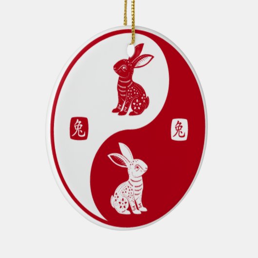 Happy Rabbit Chinesisch Neujahr 2023 Yin Yang Taic Keramik Ornament (Rechts)
