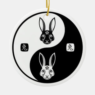 Happy Rabbit Chinesisch Neujahr 2023 Yin Yang Taic Keramik Ornament