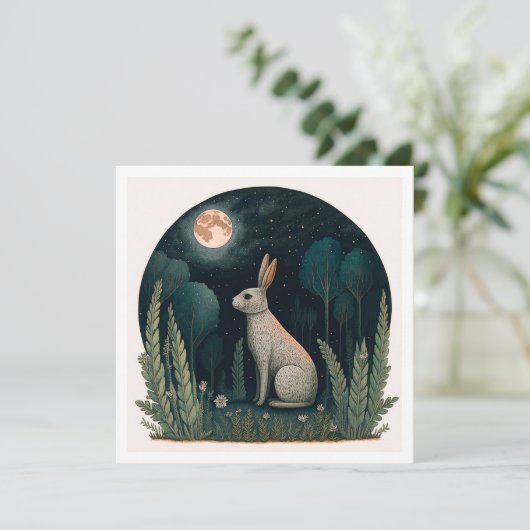 Happy Rabbit im Mondschein Einladung (Stehend Vorderseite)