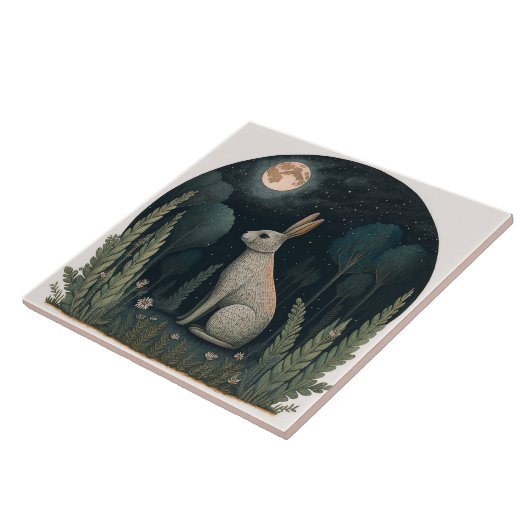 Happy Rabbit im Mondschein Fliese (Seite)