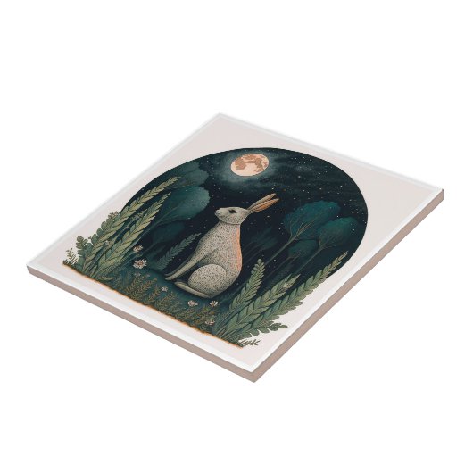 Happy Rabbit im Mondschein Fliese (Seite)