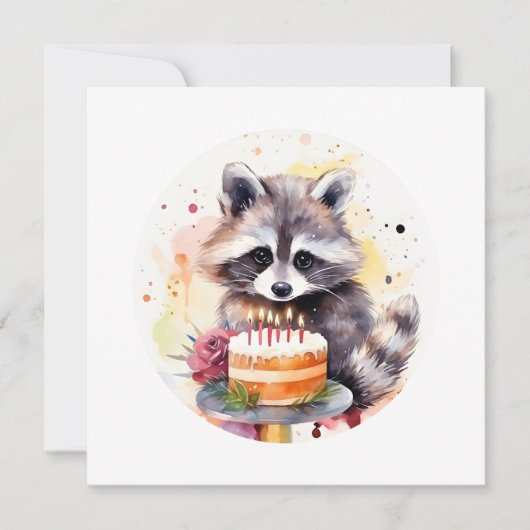 Happy Raccoon mit Geburtstagskuchen (Vorderseite)