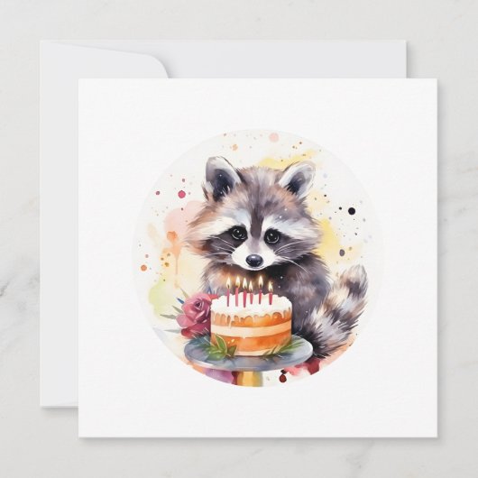 Happy Raccoon mit Geburtstagskuchen Einladung (Vorderseite)