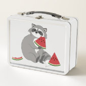 Happy raccoon mit Wassermelone Metall Brotdose (Vorderseite)