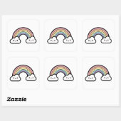 Happy Rainbow – Cute Kawaii Illustration Quadratischer Aufkleber (Blatt)