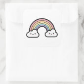 Happy Rainbow – Cute Kawaii Illustration Quadratischer Aufkleber (Tasche)