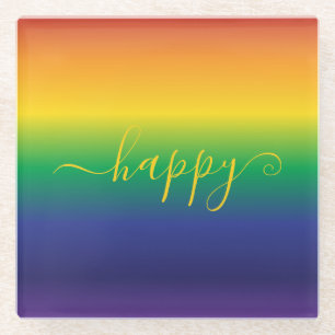 Happy Rainbow Farbige Streifen Glasuntersetzer