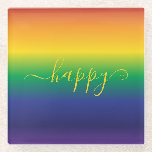 Happy Rainbow Farbige Streifen Glasuntersetzer (Vorderseite)
