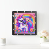 Happy Rainbow Unicorn Quadratische Wanduhr (Zuhause)
