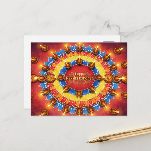 Happy Rakhi, Raksha Bandhan Postkarte (Vorderseite/Rückseite Beispiel)