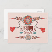 Happy Rakhi, Raksha Bandhan, staubige rosa, rote F Postkarte (Vorne/Hinten)