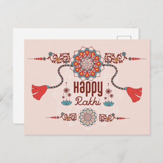 Happy Rakhi, Raksha Bandhan, staubige rosa, rote F Postkarte (Vorne/Hinten)