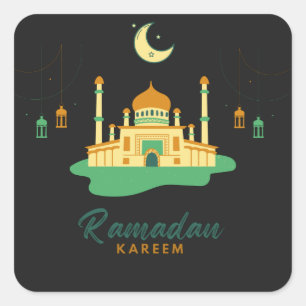 Happy Ramadan Kareem und Eid Mubarak 2022 Quadratischer Aufkleber