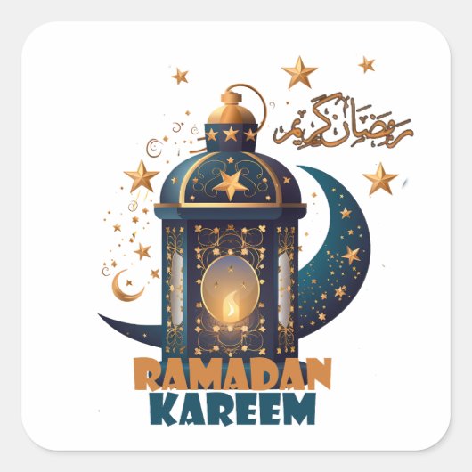 Happy Ramadan Kareem und Eid Mubarak 2024 Quadratischer Aufkleber (Vorderseite)