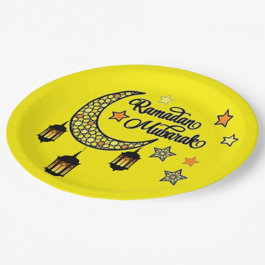 Happy Ramadan Mubarak Kareem Crescent Laterne Pappteller (Schrägansicht)