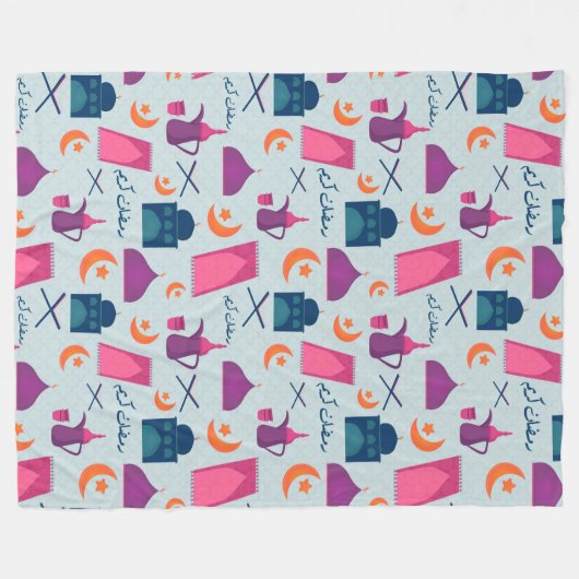Happy Ramadan Pattern Fleecedecke (Vorderseite (Horizontal))