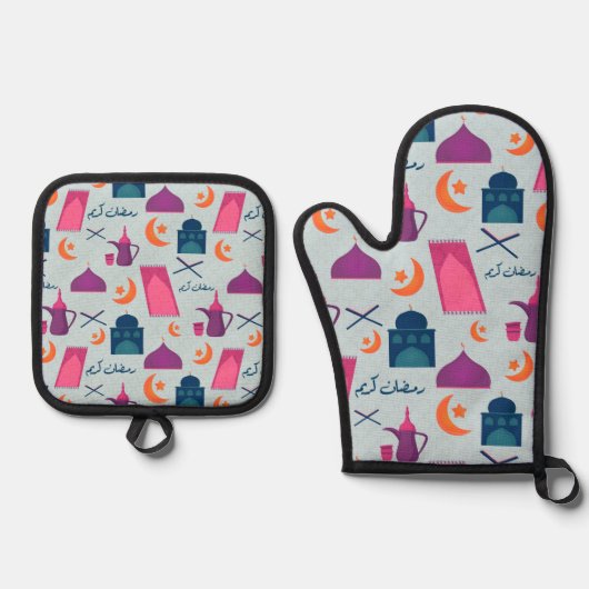 Happy Ramadan Pattern Ofenhandschuh & Topflappen-Set (Vorderseite)